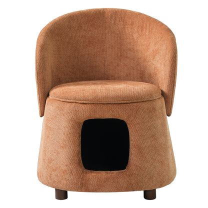 Orange Pet Friendly Chair with Hidden Pet Nook, Convertible Stool, Storage Seat, 220lbs Capacity, Acacia Wood Legs image 4