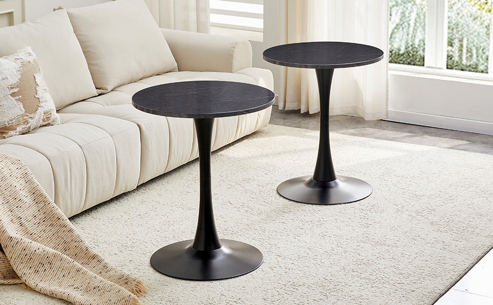 Round Dining Table, 23.6" Circle Tulip Table with Thickened Tabletop & Metal Pedestal, Mid Century Modern Bistro Table for Kitchen, Small Places, Living Room, Cafe (Faux Marble) image 8