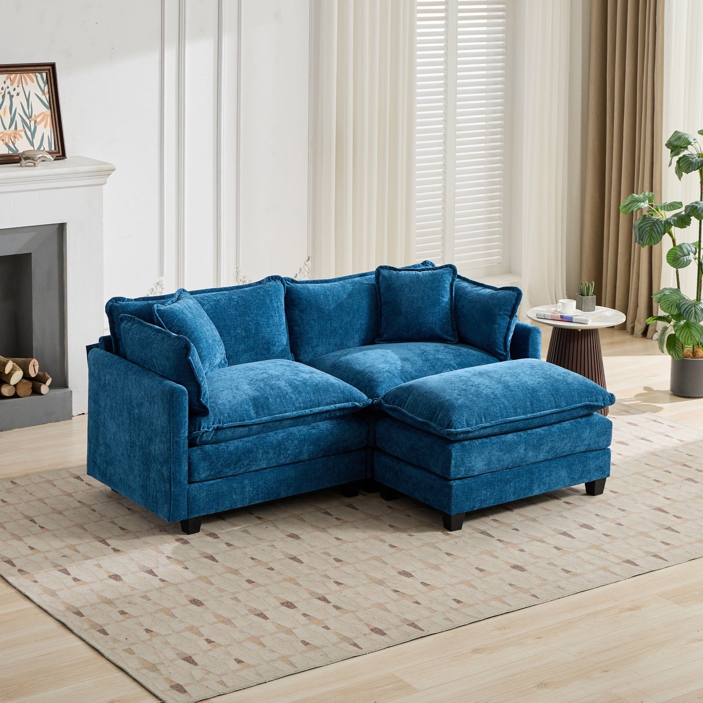 Cloud Sofa Ottoman only, Modern Sectional Couch, for Living Room Bedroom and Apartment, Comfy Double Layer Upholstered Seat Cushion, Breathable Chenille Fabric, Blue image 4