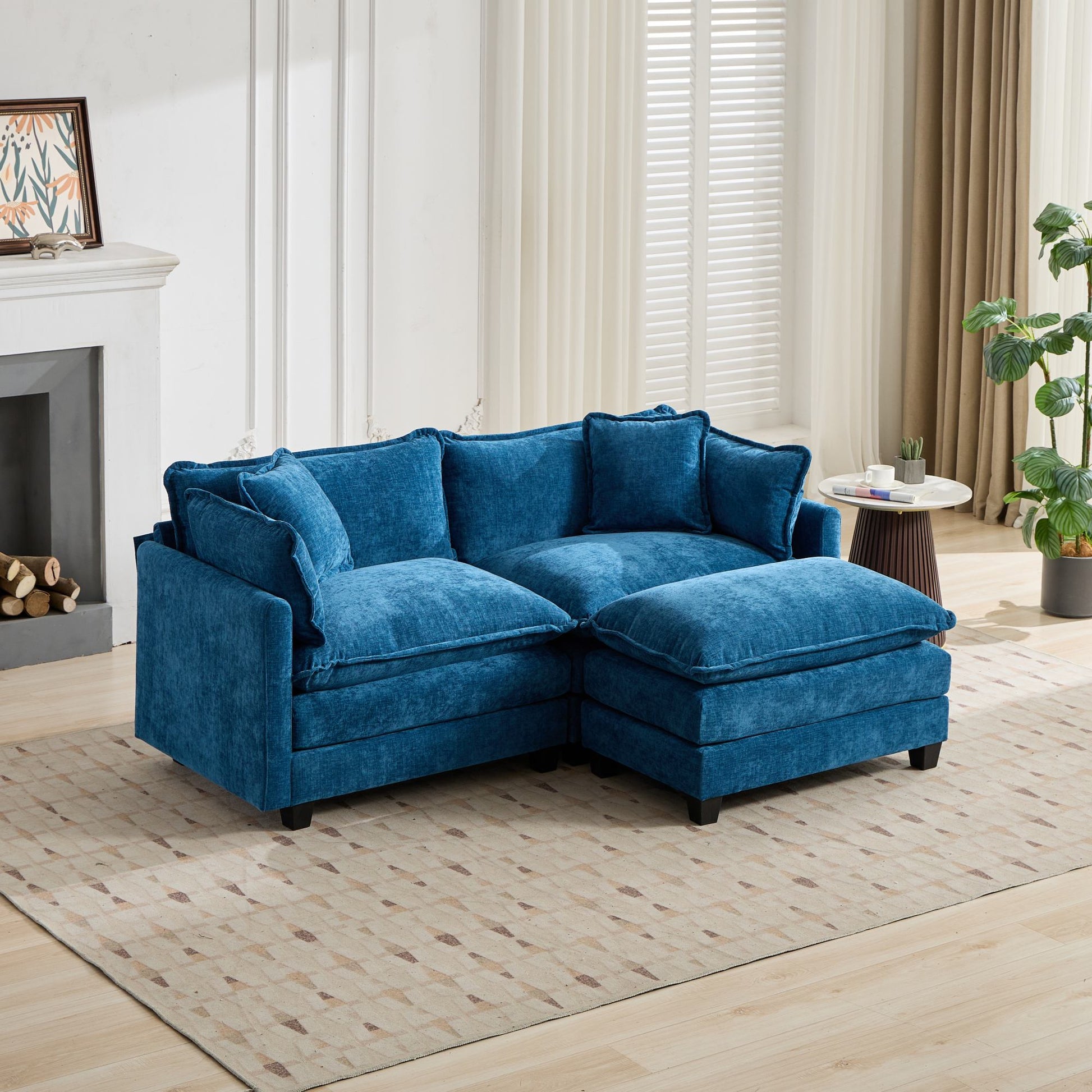 Cloud Sofa Ottoman only, Modern Sectional Couch, for Living Room Bedroom and Apartment, Comfy Double Layer Upholstered Seat Cushion, Breathable Chenille Fabric, Blue image 4