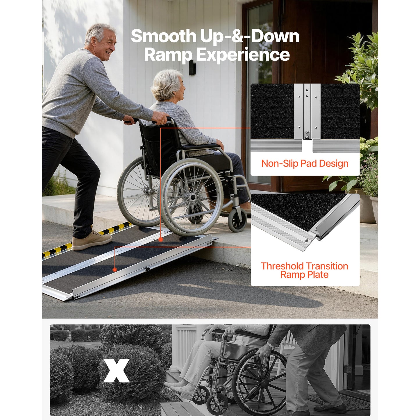 Portable Wheelchair Ramp, 3FT, Non-Slip Aluminum Folding Handicap Ramp for Wheelchair, 800 lbs Capacity, Door Threshold Ramps for Home Steps, Stairs, Entry, Threshold, Doorways, Scooter, Curbs image 8