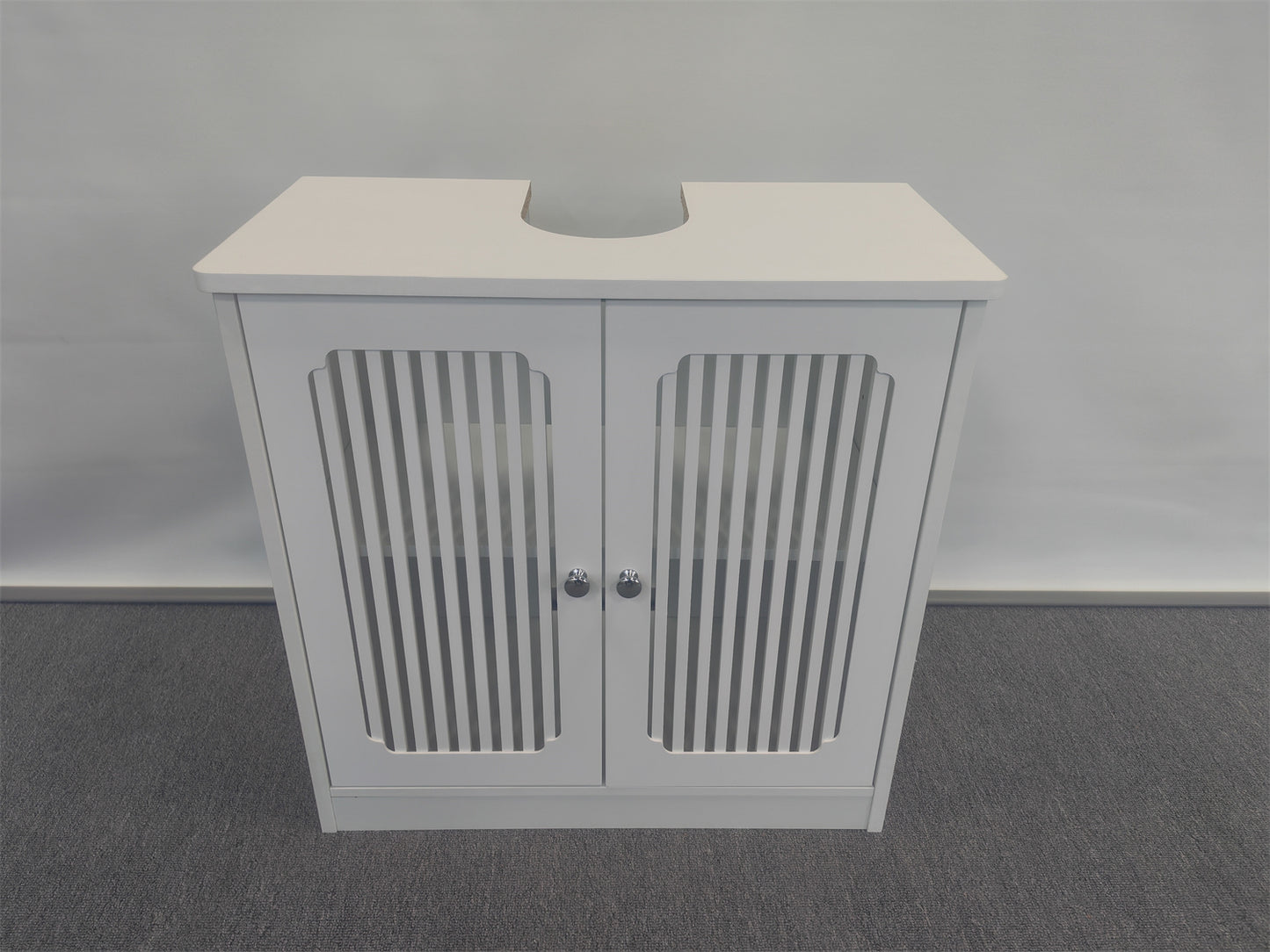 Washbasin cabinet without basin, louvered double-door floor-standing bathroom vanity and storage unit, white bathroom floor-standing storage cabinet. image 5