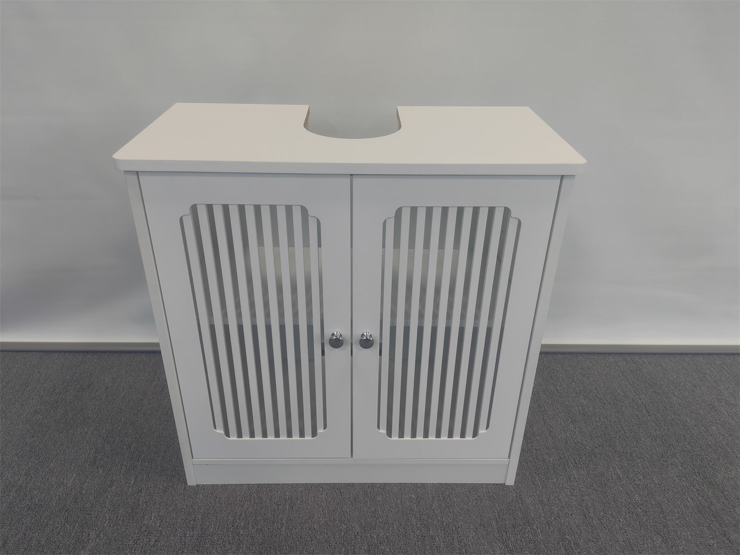 Washbasin cabinet without basin, louvered double-door floor-standing bathroom vanity and storage unit, white bathroom floor-standing storage cabinet. image 5