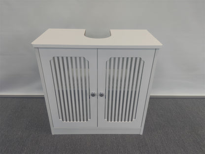 Washbasin cabinet without basin, louvered double-door floor-standing bathroom vanity and storage unit, white bathroom floor-standing storage cabinet. image 5