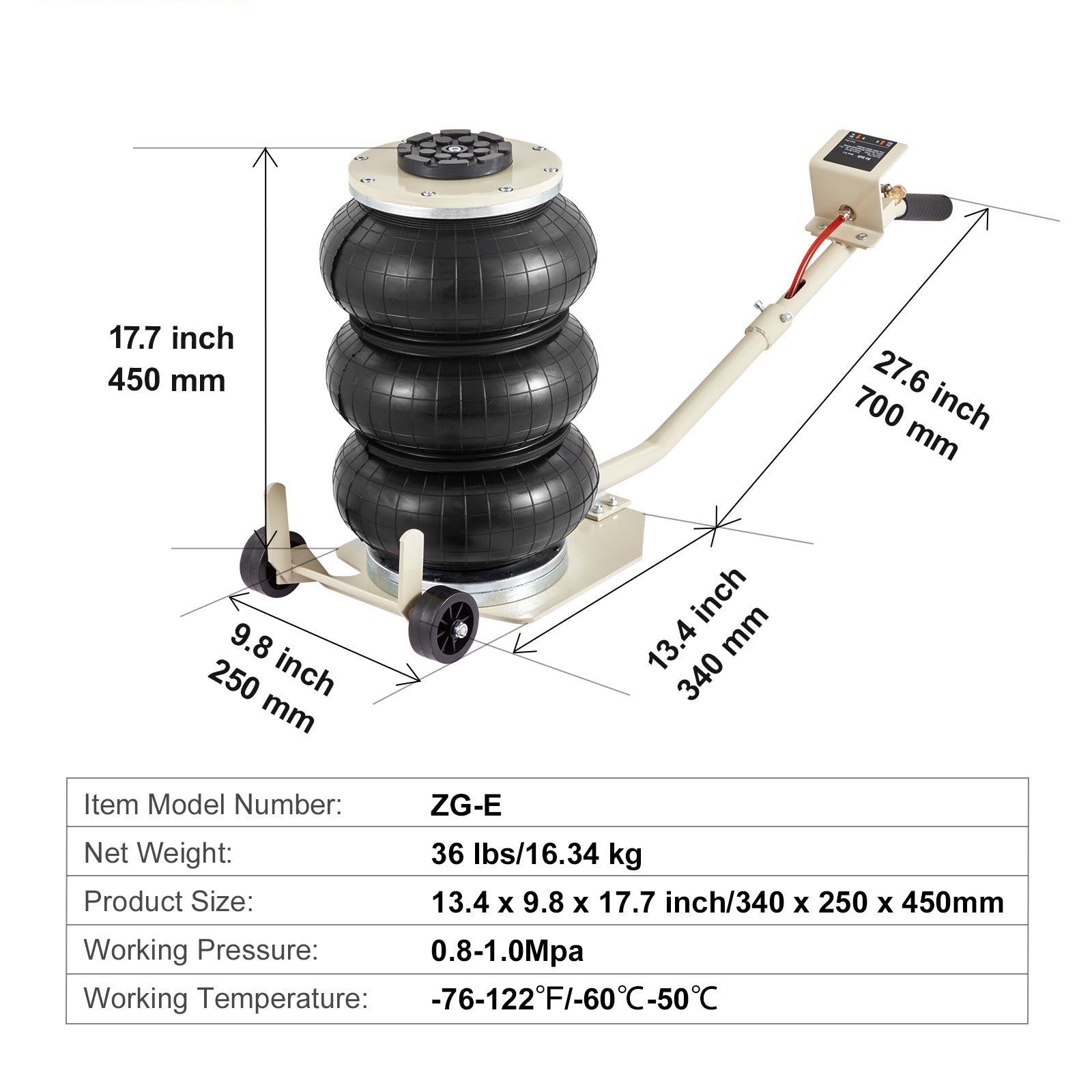 Triple Bag Air Jack 3 Ton/6600 lbs Pneumatic Jack for Car SUV Lifting image 3