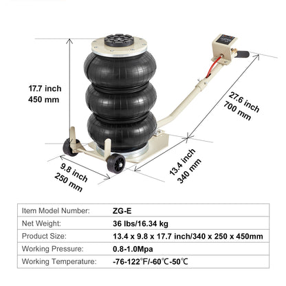 Triple Bag Air Jack 3 Ton/6600 lbs Pneumatic Jack for Car SUV Lifting image 3