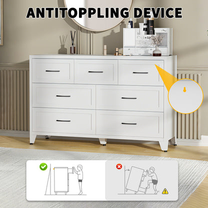 7-Drawer Dresser, Wide Low-Profile Storage Cabinet, White Metal Chest of Drawers for Bedroom, Living Room & Entryway image 6