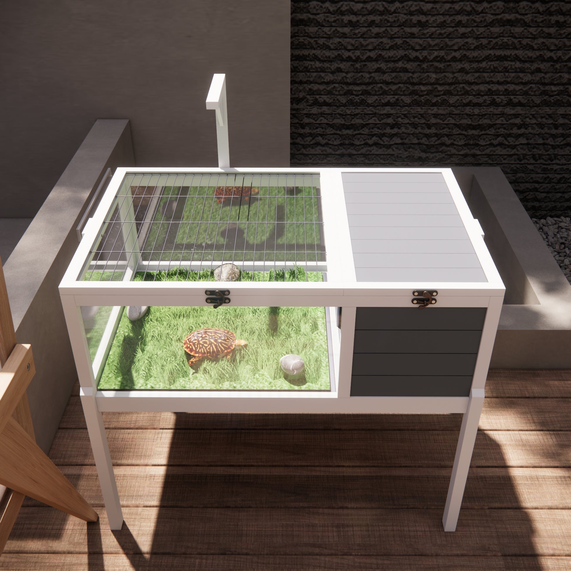 Reptile Habitat Tortoise House with Lamp Holder, Large Observation Window, Waterproof Tray, Detachable Legs, Easy to Clean Wooden Enclosure for Turtles, Lizards, Geckos, and Small Pets Indoor Outdoor image 3