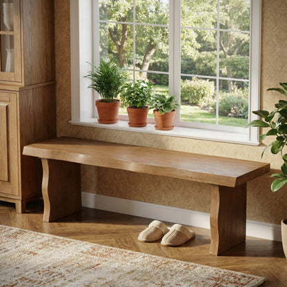 Indoor Pine Dining Bench, 62.9''L Solid Wood Seating, 350lbs Weight Capacity, Fits 3 People for Kitchen, Dining Room & Living Space image 1