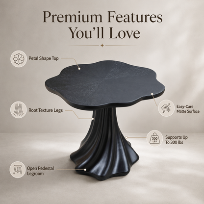 37" Black Sculptural Petal Dining Table – Modern Minimalist Dining Table, Seats 2-4 image 3