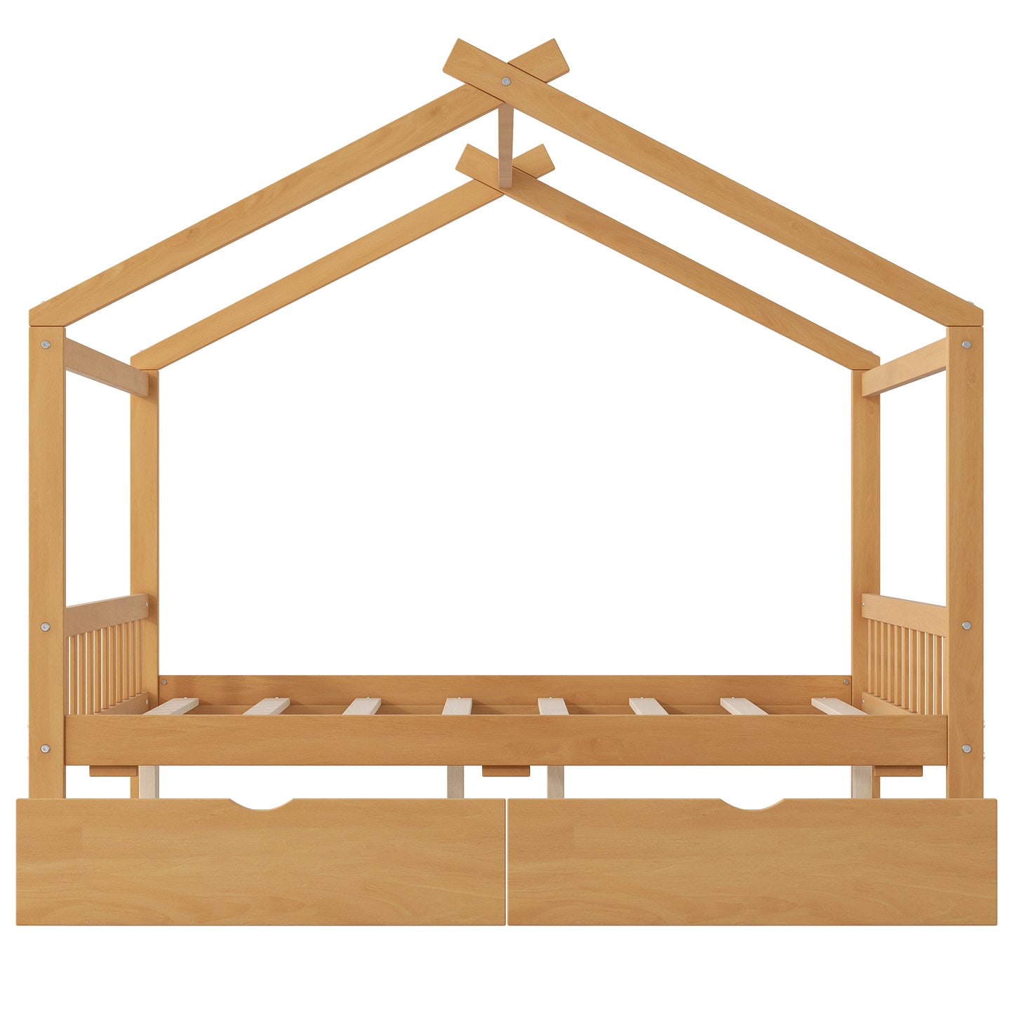 Full Size House Platform Bed with Two Drawers,Headboard and Footboard,Roof Design,Natural image 10