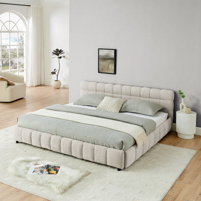 King Size Upholstered Bed,comfortable upholstered bed frame, Chenille fabric, with headboard and solid bed frame. With drawer for storage.-Beige(88.5''*85.5''*31'') image 2