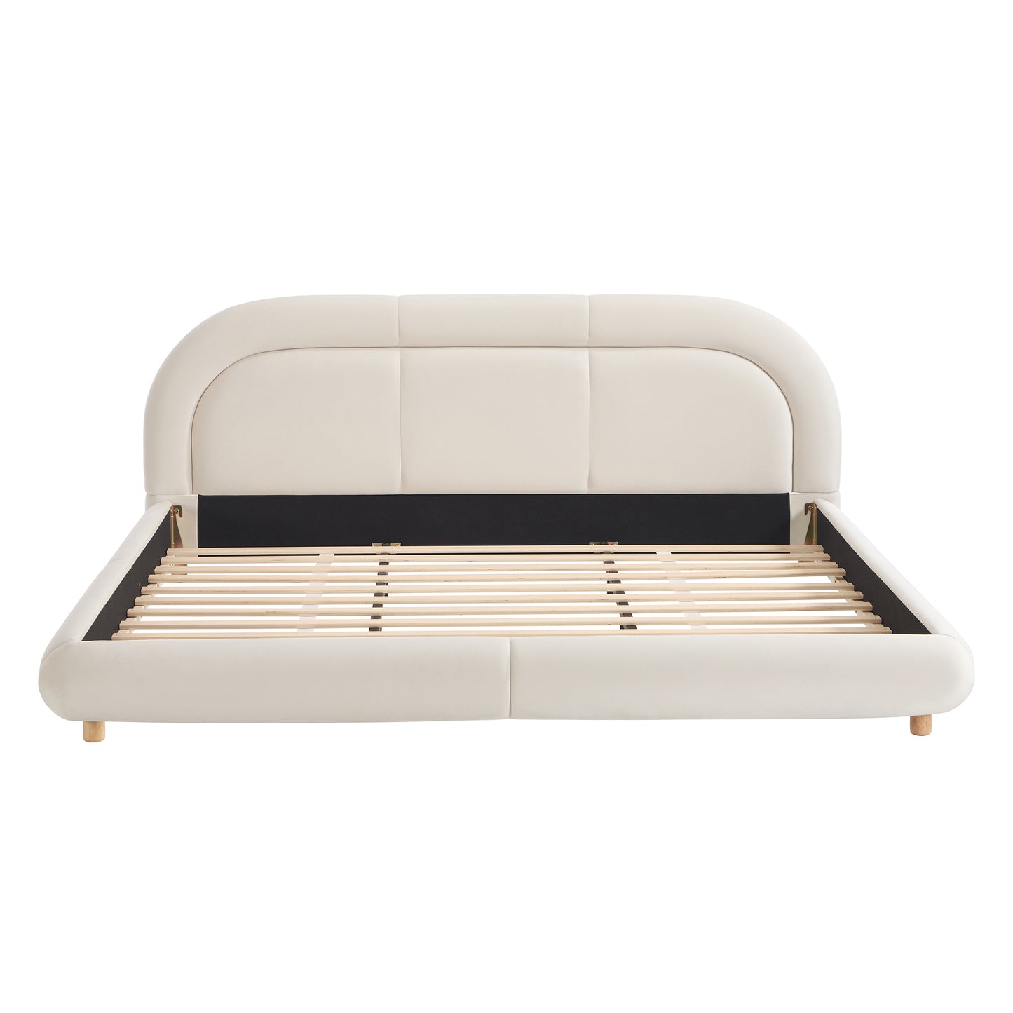 King Size,Modern Curved Upholstered Low Profile Platform Bed with Rounded Headboard(Velvet,Beige) image 9