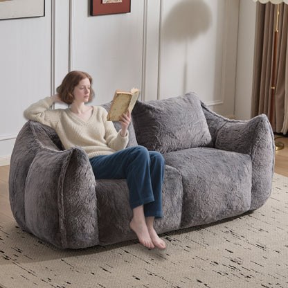Giant Bean Bag Couch for Adults, Ultra Soft Fluffy Loveseat Bean Bag Sofa, Oversized Chase Lounge Chair Indoor for Living Room Bedroom, No Assembly Required Cozy Reading Chair with Pillows, Grey image 8