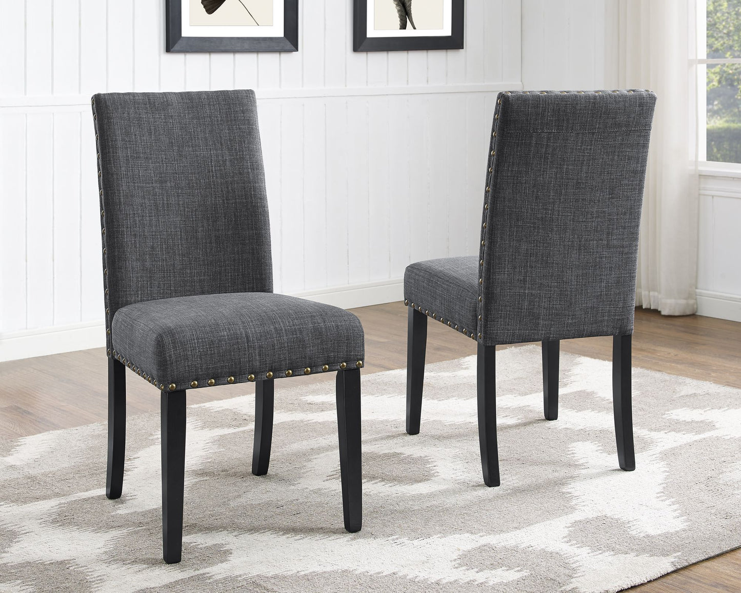 Biony Espresso Wood Dining Set with Gray Fabric Nailhead Chairs image 6