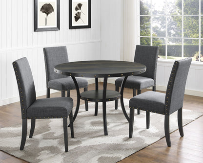 Biony Espresso Wood Dining Set with Gray Fabric Nailhead Chairs image 3