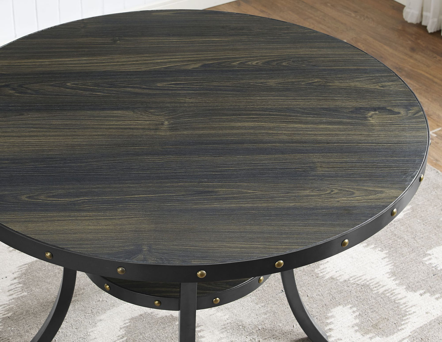 Biony Espresso Wood Dining Set with Gray Fabric Nailhead Chairs image 4