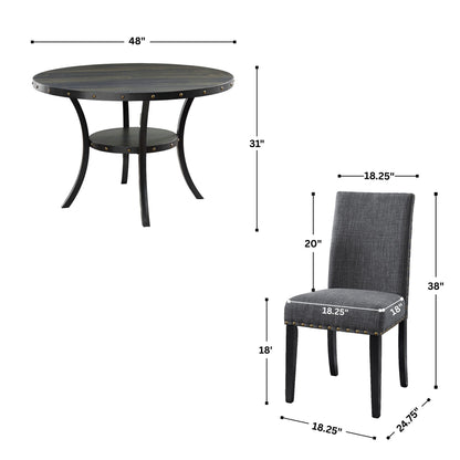 Biony Espresso Wood Dining Set with Gray Fabric Nailhead Chairs image 9