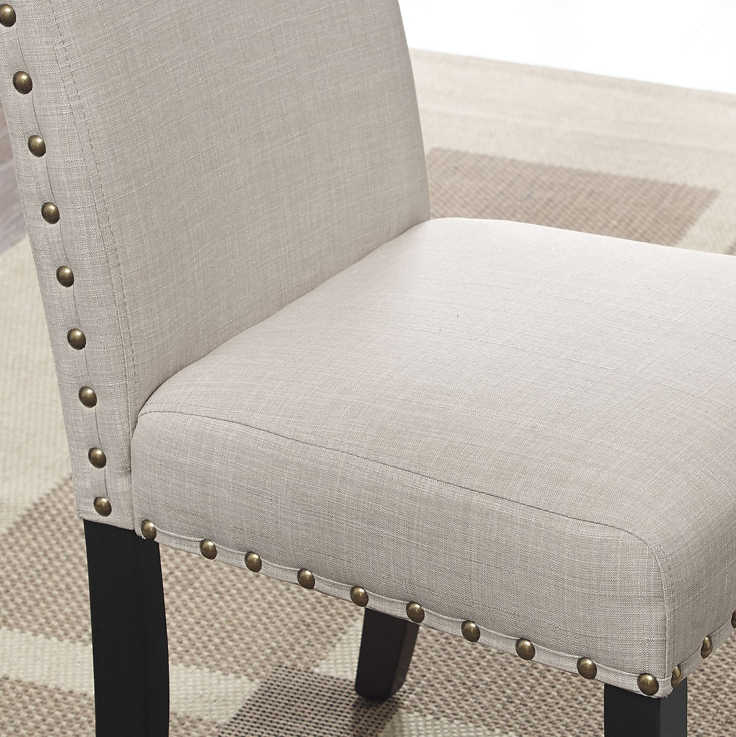 Biony Espresso Wood Dining Set with Tan Fabric Nailhead Chairs image 7