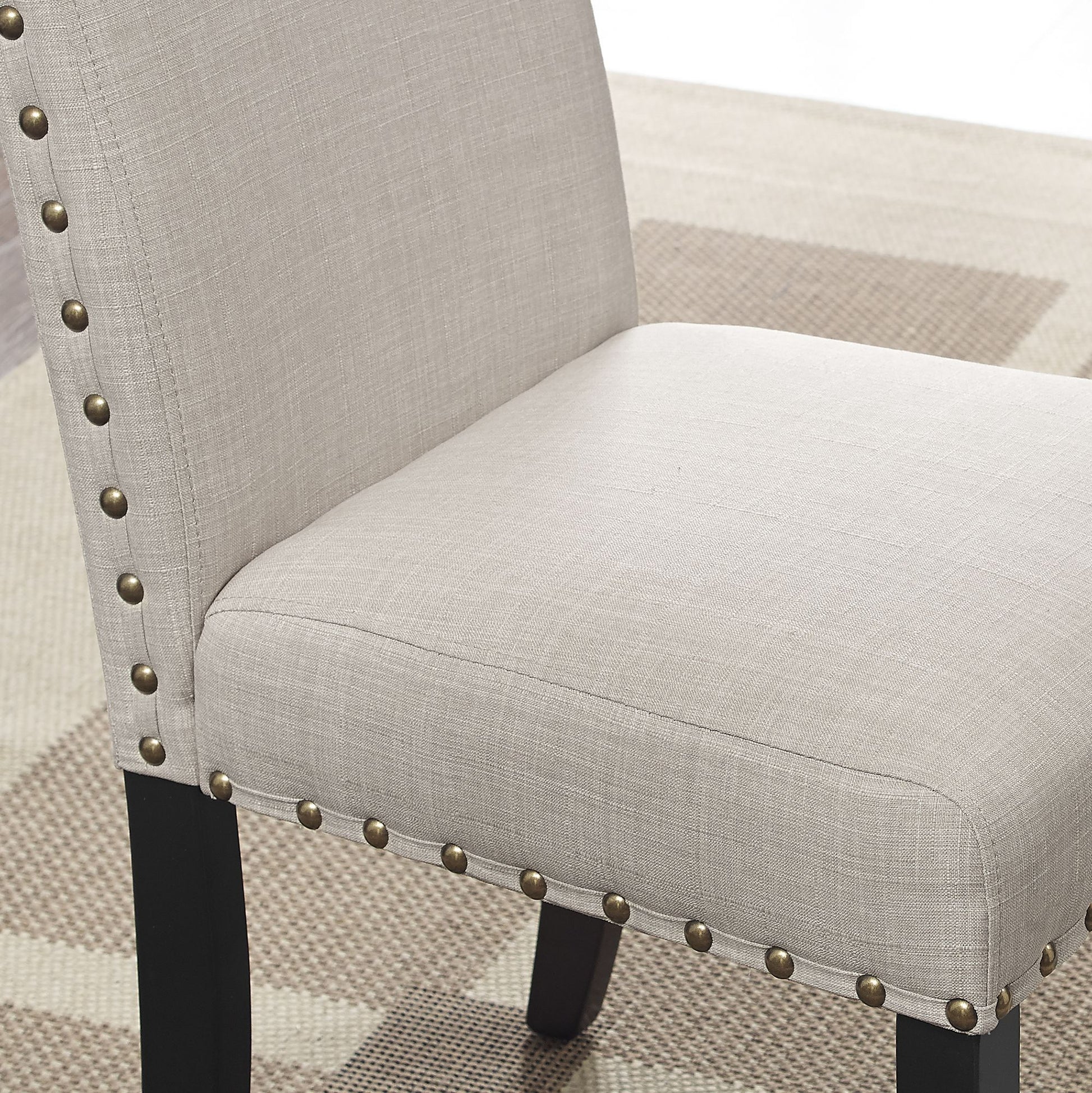 Biony Espresso Wood Dining Set with Tan Fabric Nailhead Chairs image 7