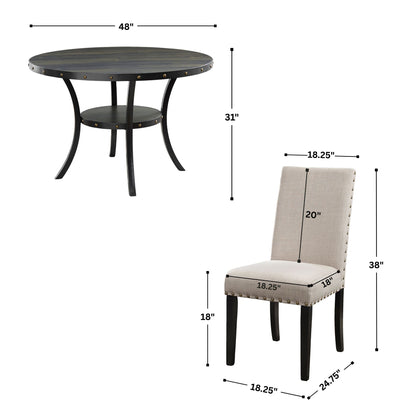Biony Espresso Wood Dining Set with Tan Fabric Nailhead Chairs image 9