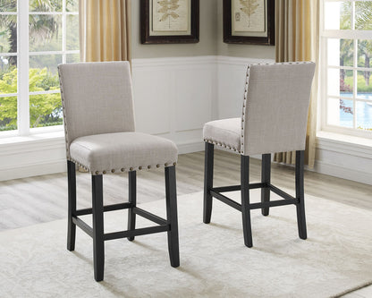 Biony Tan Fabric Counter Height Stools with Nailhead Trim, Set of 2 image 2