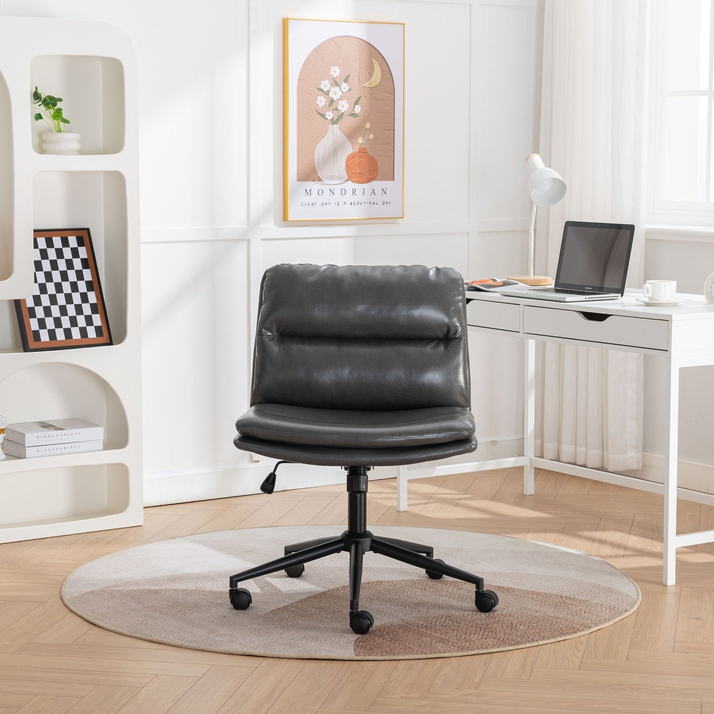 Bizerte Adjustable Swivel Criss-Cross Chair, Wide Seat/ Office Chair /Vanity Chair, Gray image 2