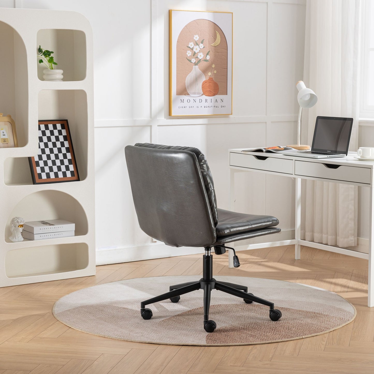Bizerte Adjustable Swivel Criss-Cross Chair, Wide Seat/ Office Chair /Vanity Chair, Gray image 5