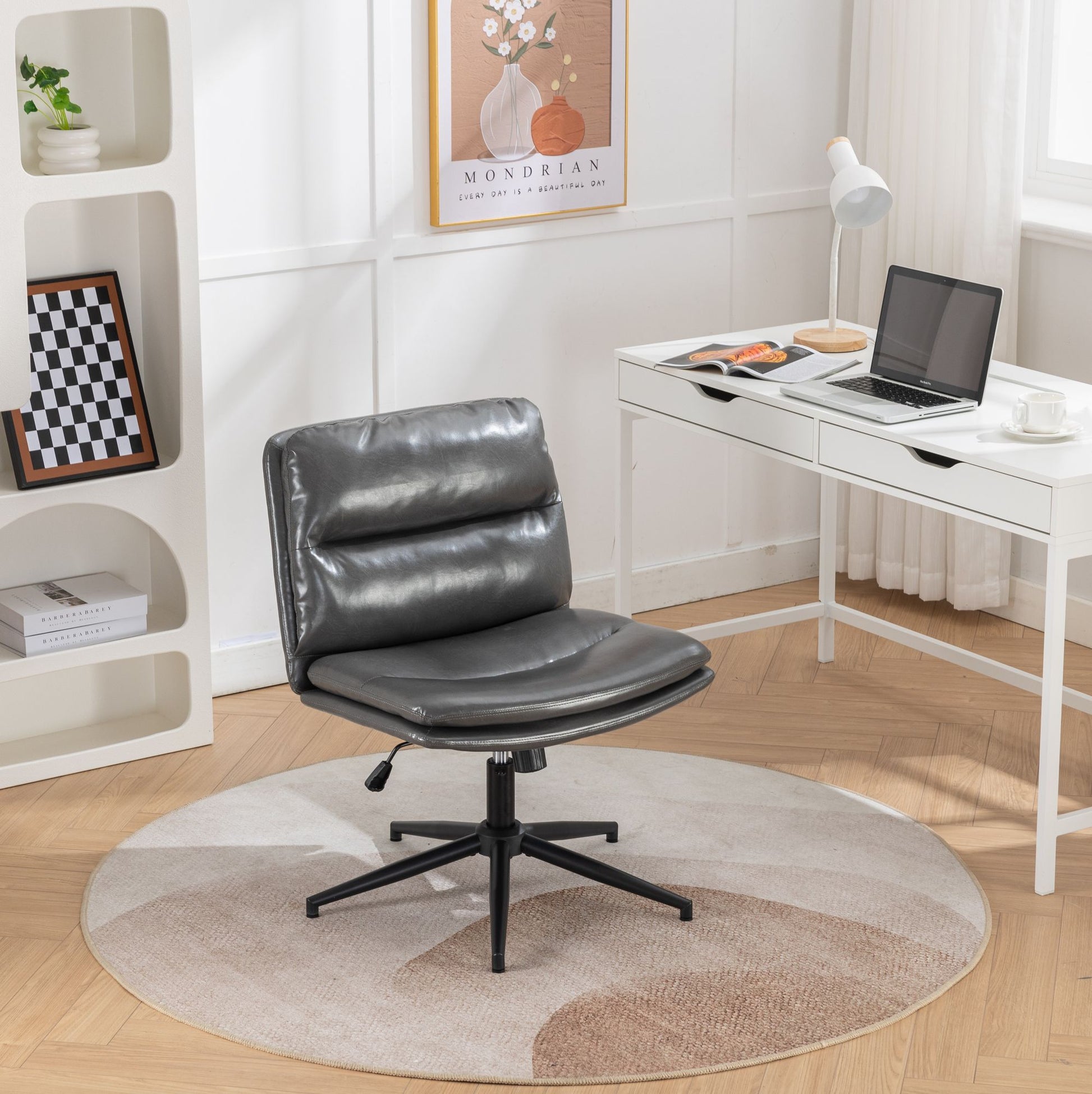 Bizerte Adjustable Swivel Criss-Cross Chair, Wide Seat/ Office Chair /Vanity Chair, Gray image 6
