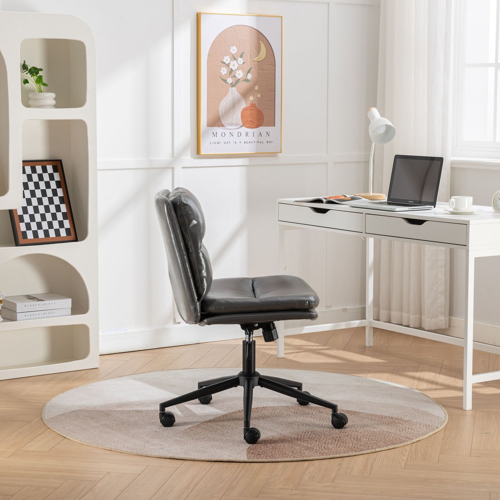 Bizerte Adjustable Swivel Criss-Cross Chair, Wide Seat/ Office Chair /Vanity Chair, Gray image 3