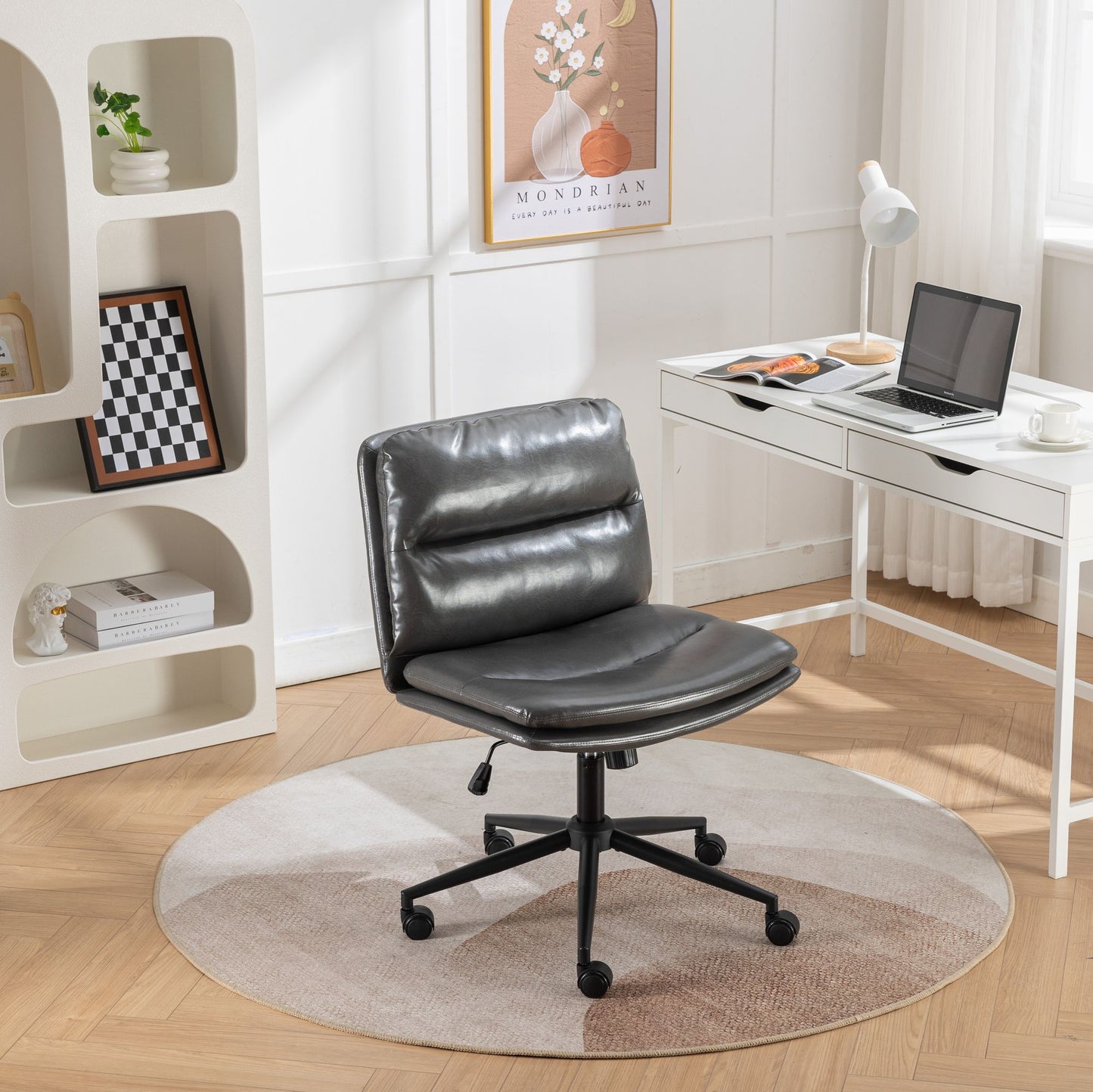 Bizerte Adjustable Swivel Criss-Cross Chair, Wide Seat/ Office Chair /Vanity Chair, Gray image 1