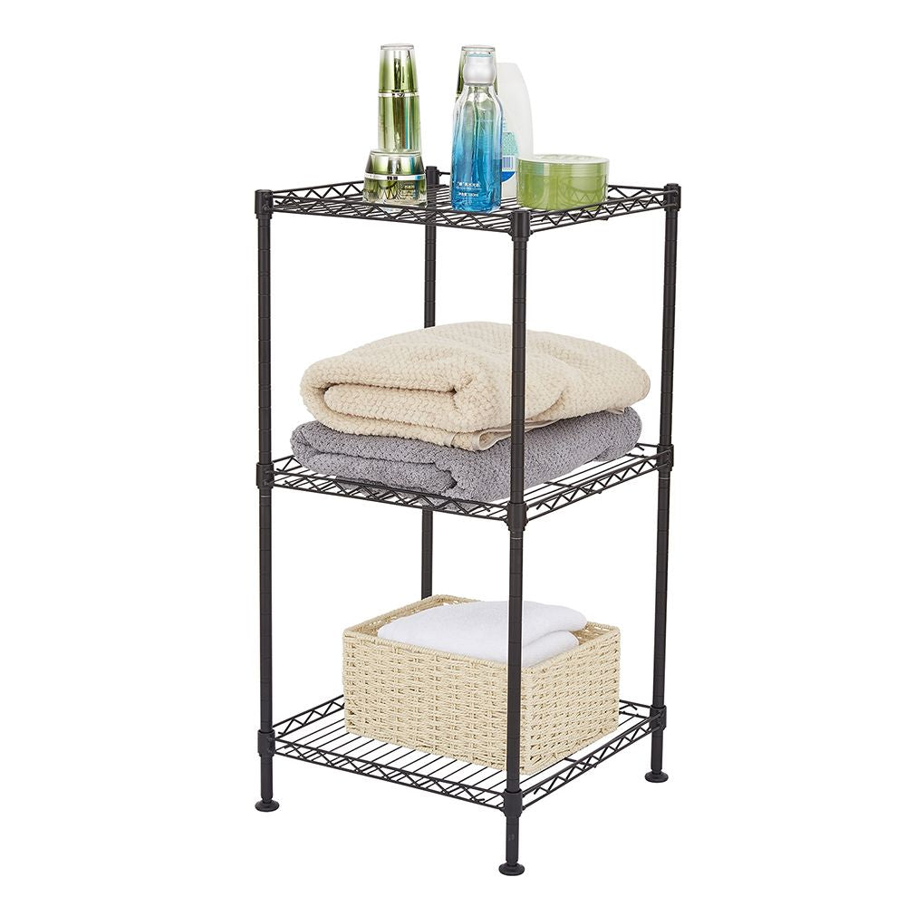 Black 3-Tier Wire Shelving Tower - close up of shelf