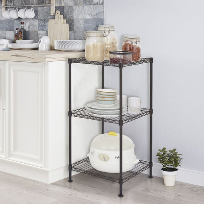 Black 3-Tier Wire Shelving Tower - front view