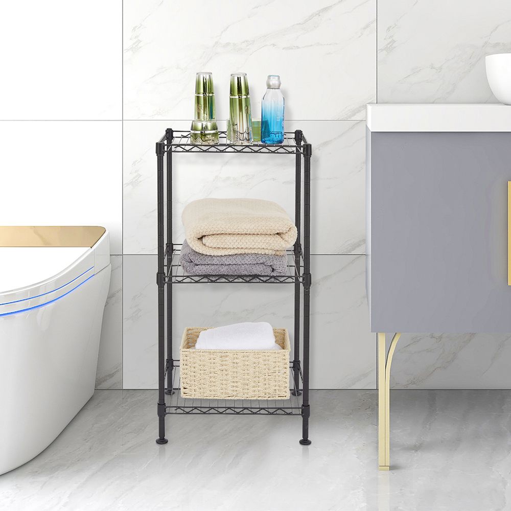 Black 3-Tier Wire Shelving Tower - angled view