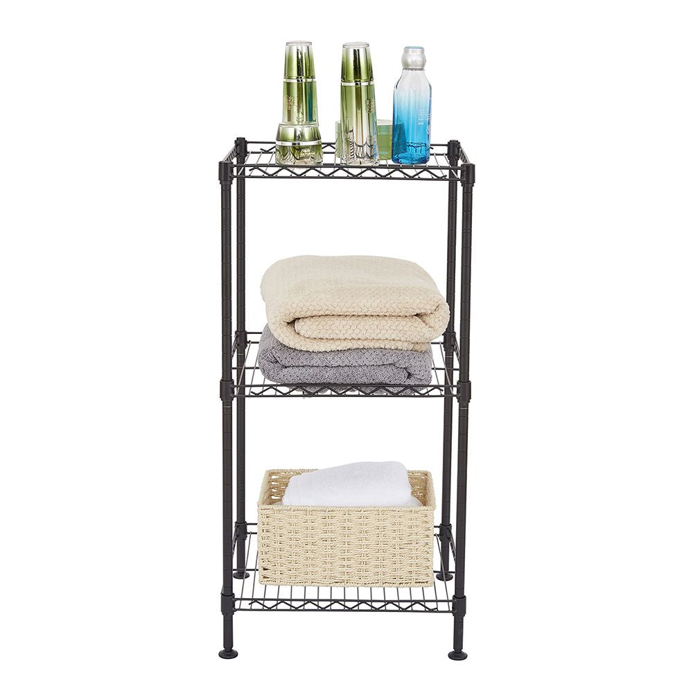 Black 3-Tier Wire Shelving Tower - side view