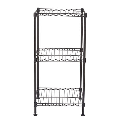 Black 3-Tier Wire Shelving Tower - with items on shelves