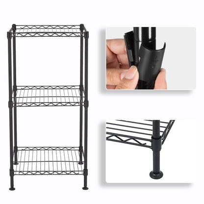 Black 3-Tier Wire Shelving Tower - in bathroom setting