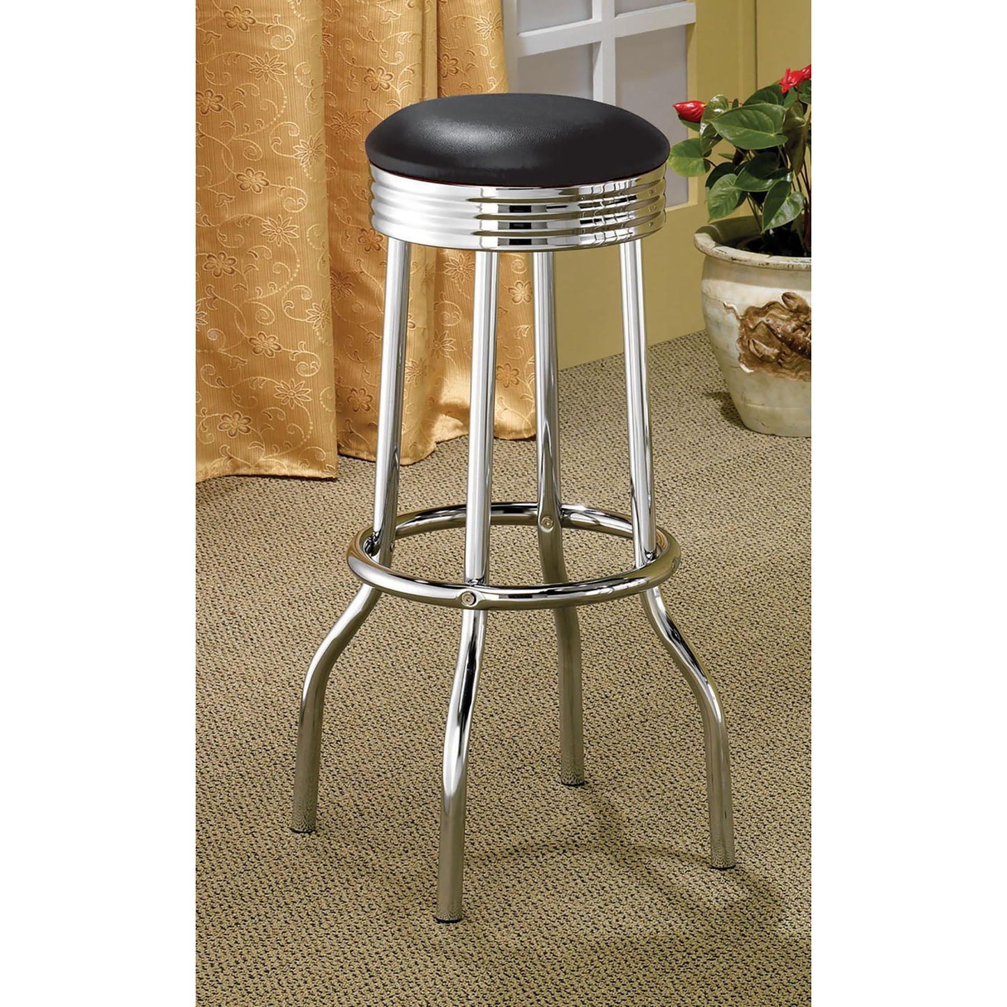 Black and Chrome Bar Height Stool (Set of 2) image 1