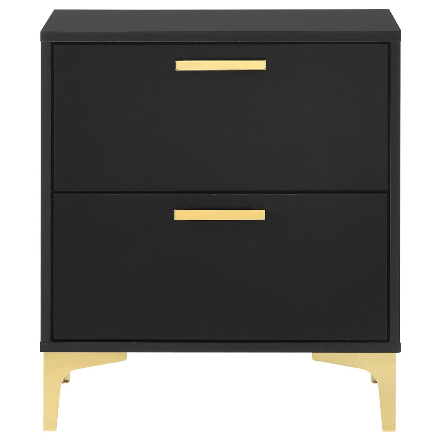 Black and Gold 2-Drawer Rectangular Nightstand image 3