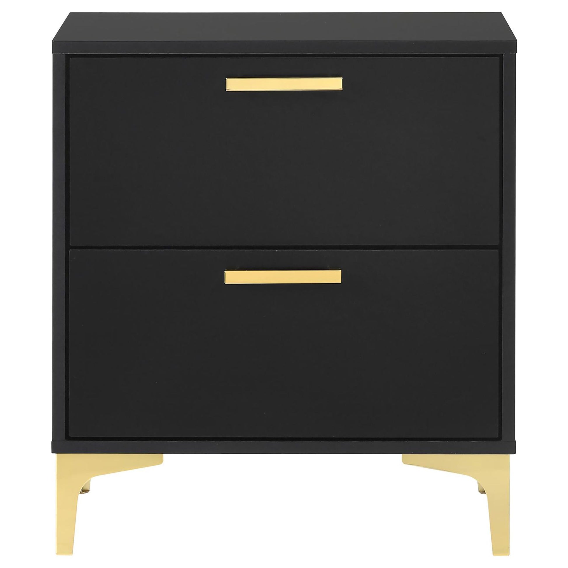 Black and Gold 2-Drawer Rectangular Nightstand image 3