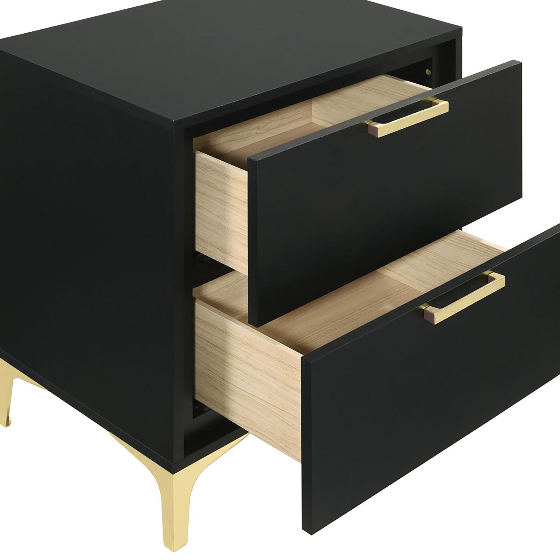 Black and Gold 2-Drawer Rectangular Nightstand image 7