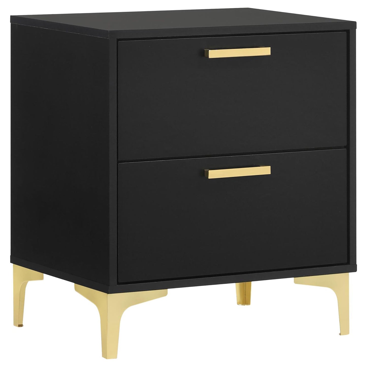 Black and Gold 2-Drawer Rectangular Nightstand image 2