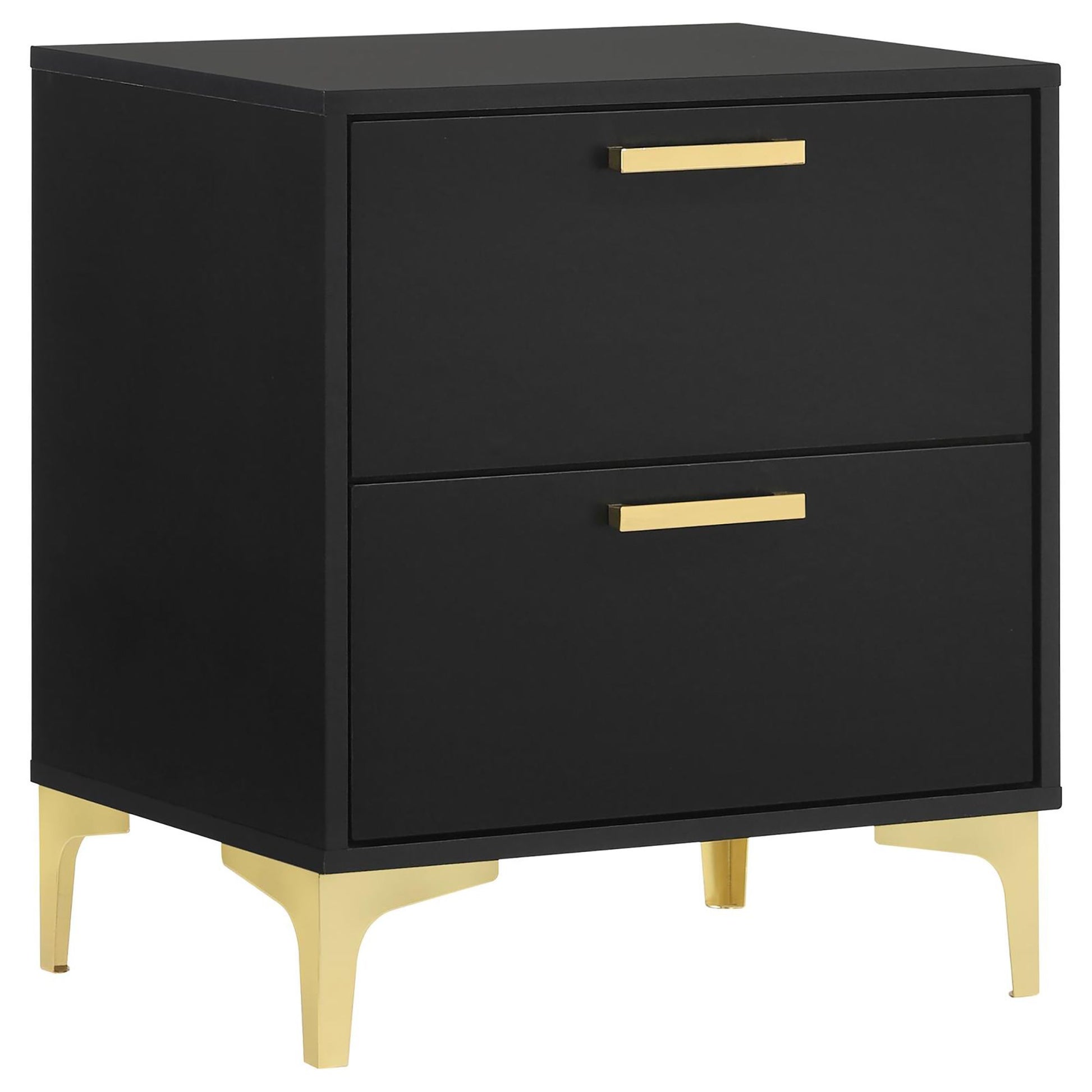 Black and Gold 2-Drawer Rectangular Nightstand image 2
