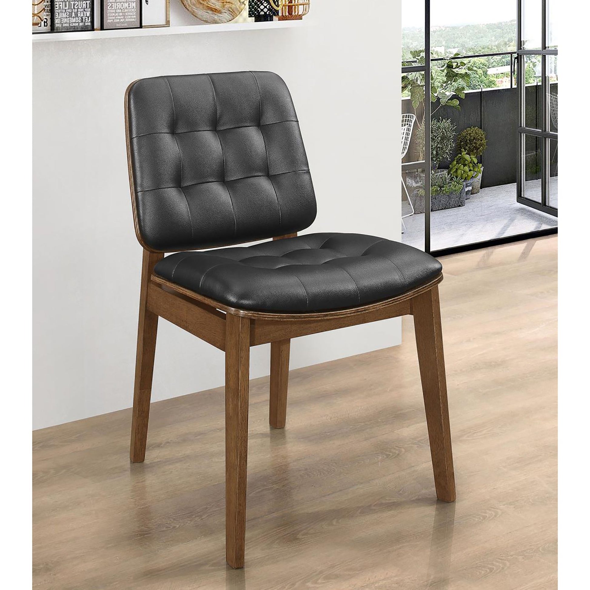 Black and Natural Walnut Tufted Back Side Chairs (Set of 2) image 1