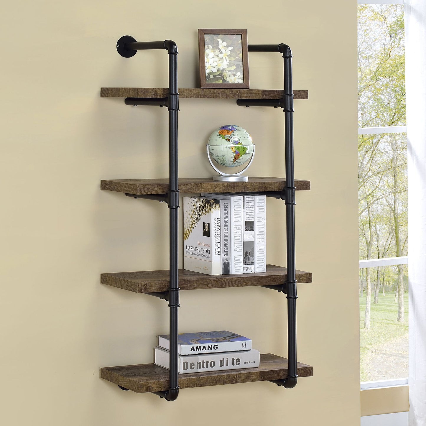 Black and Rustic Oak 4-tier Wall Shelf image 1