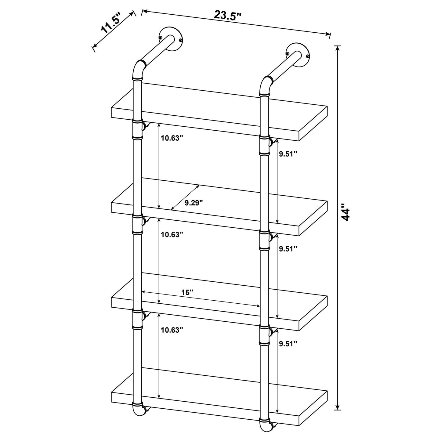 Black and Rustic Oak 4-tier Wall Shelf image 11