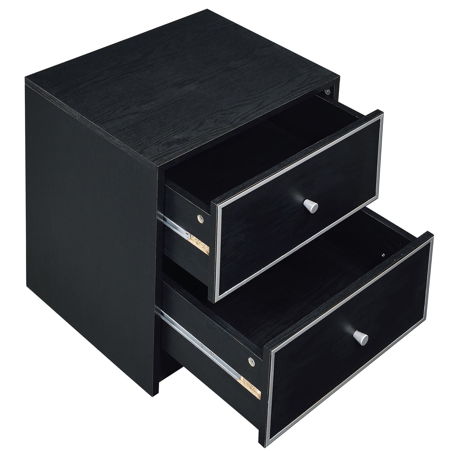 Black and Silver 2-drawer Nightstand image 4