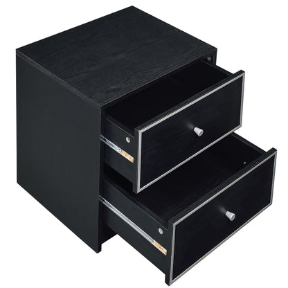 Black and Silver 2-drawer Nightstand image 4