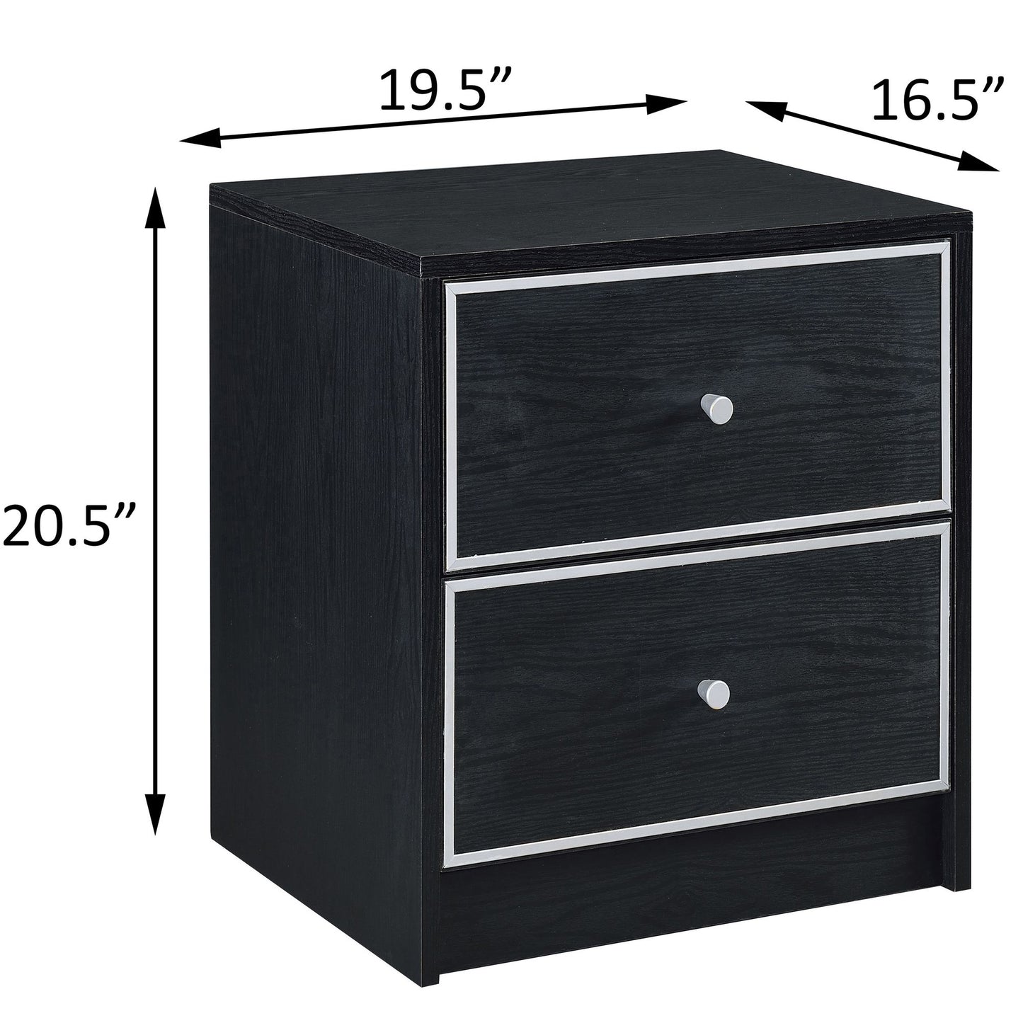 Black and Silver 2-drawer Nightstand image 7