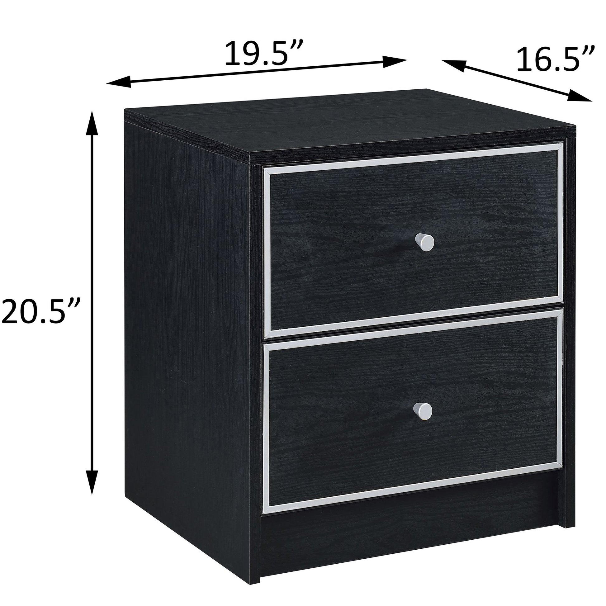 Black and Silver 2-drawer Nightstand image 7